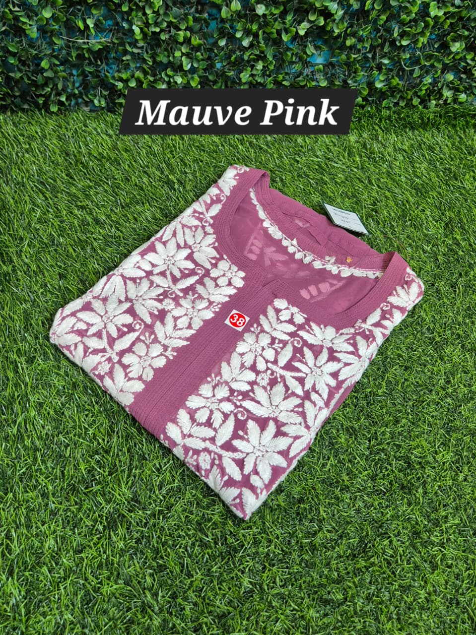 Chikankari gorget ghaspatti work kurti