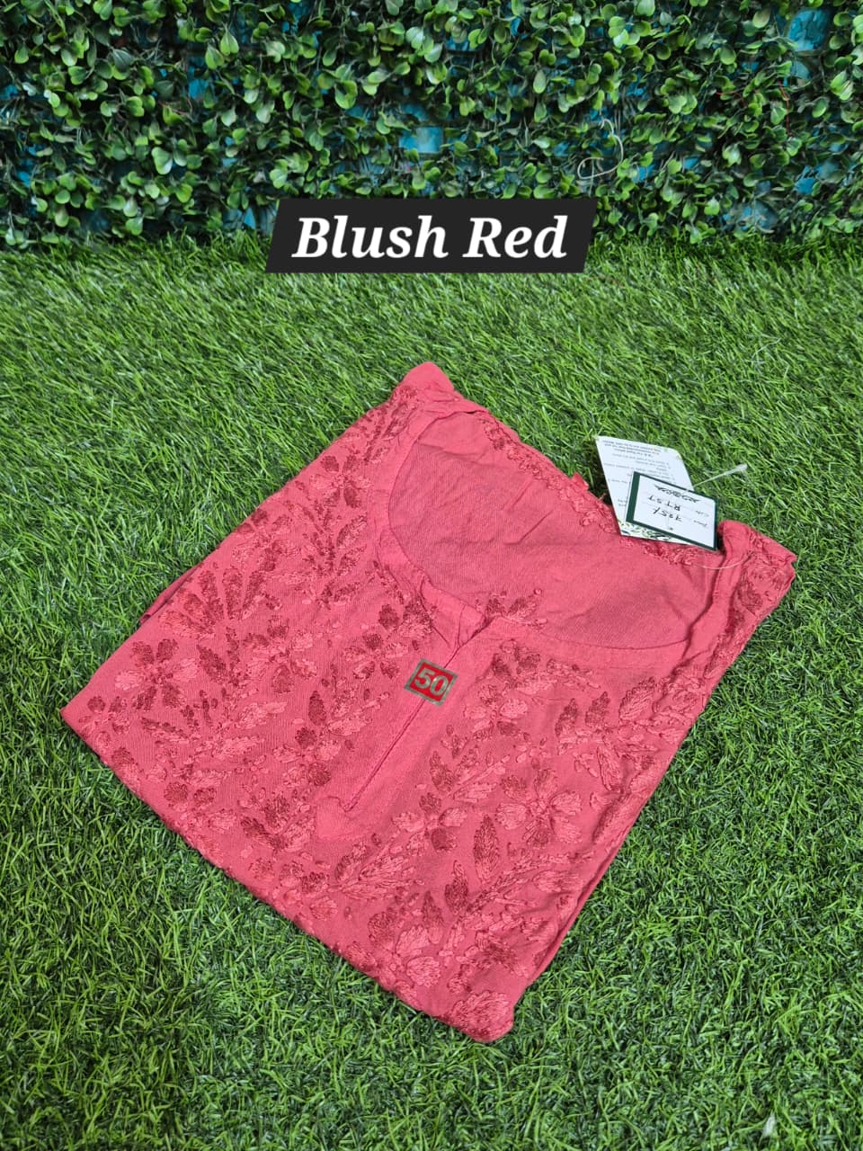 Rayon chikankari self short top
