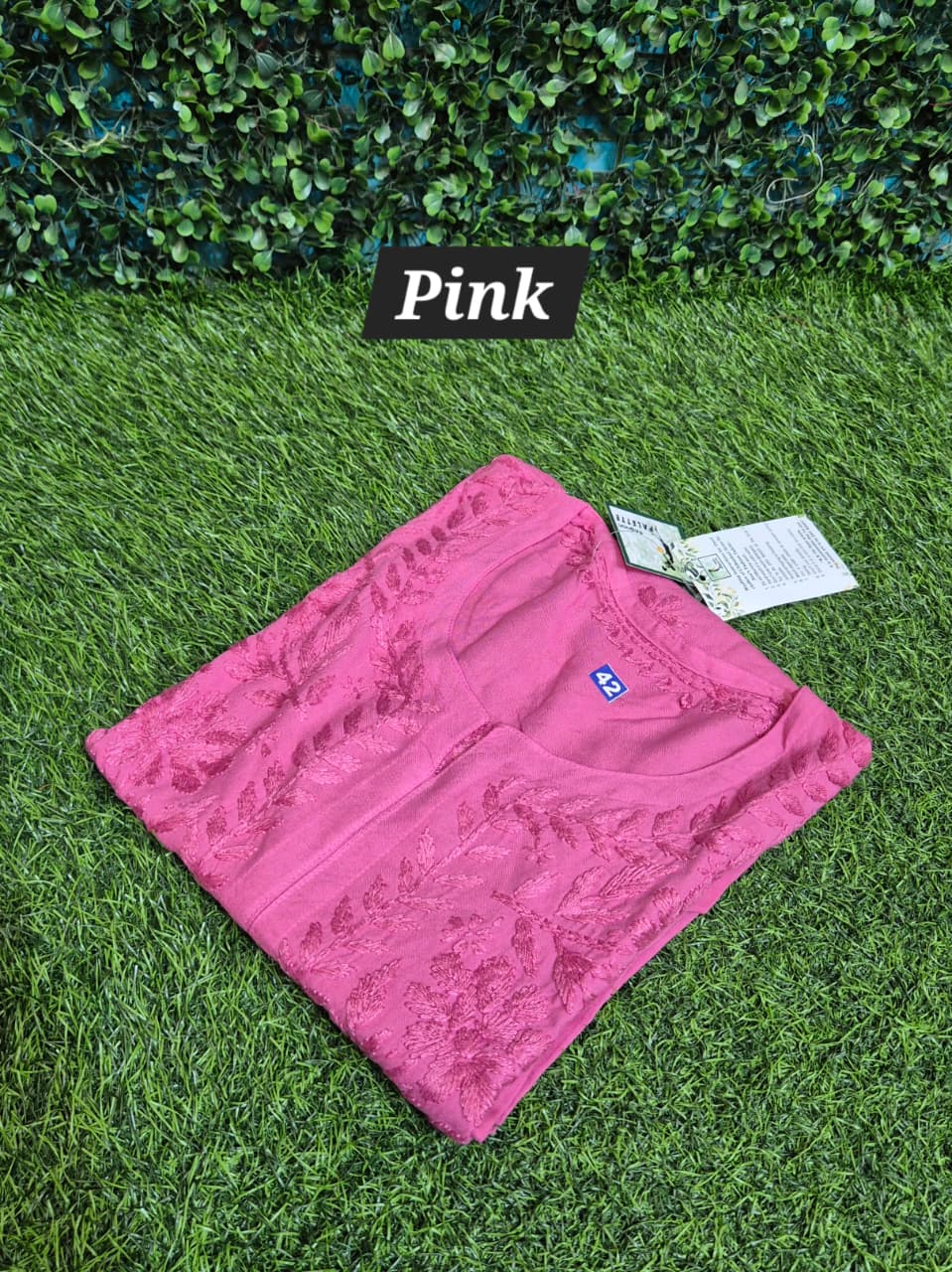 Rayon chikankari self short top