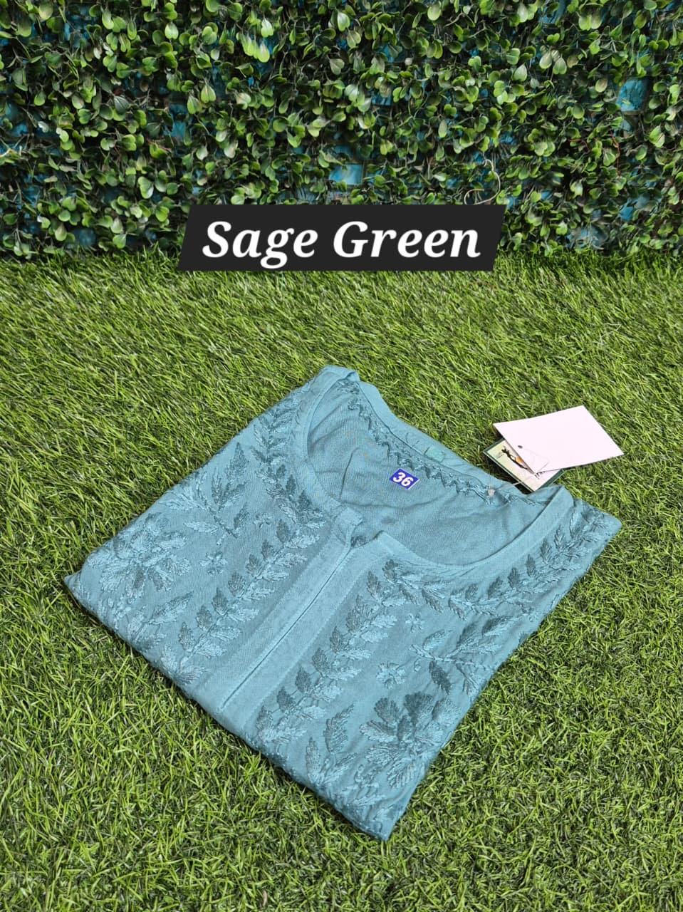 Rayon chikankari self short top
