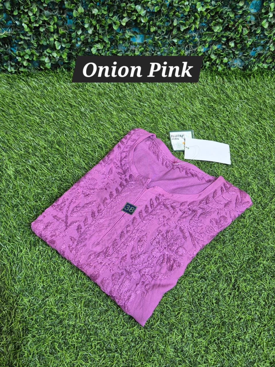 Rayon chikankari self short top