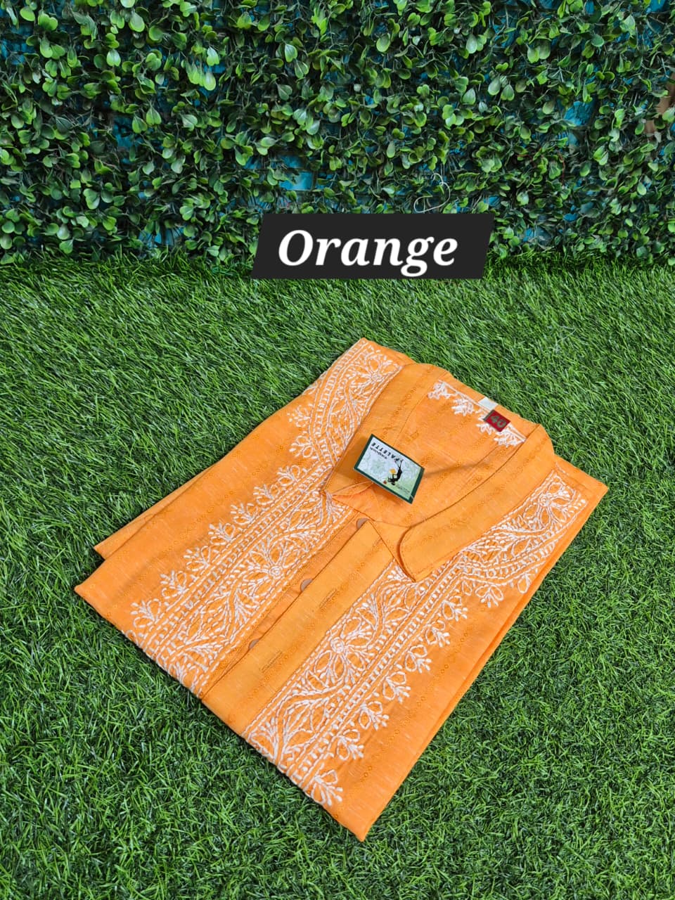 Mens chikankari linen kurta