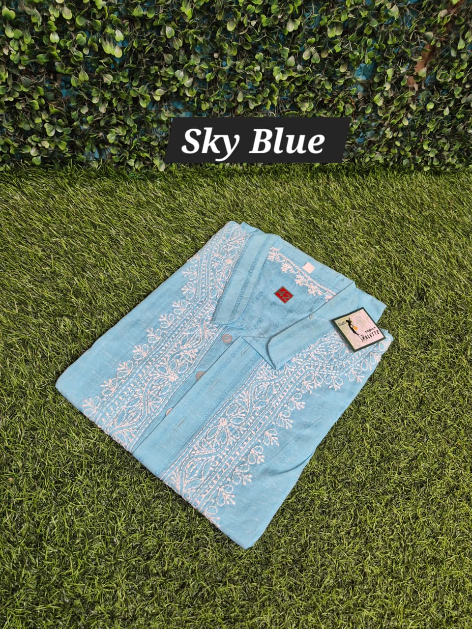 Mens chikankari linen kurta