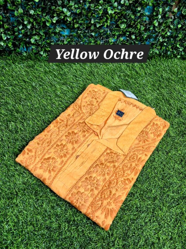 Mens self chikankari embossed kurta
