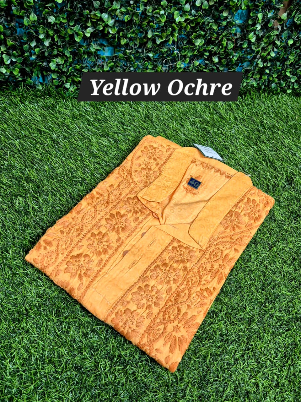 Mens self chikankari embossed kurta