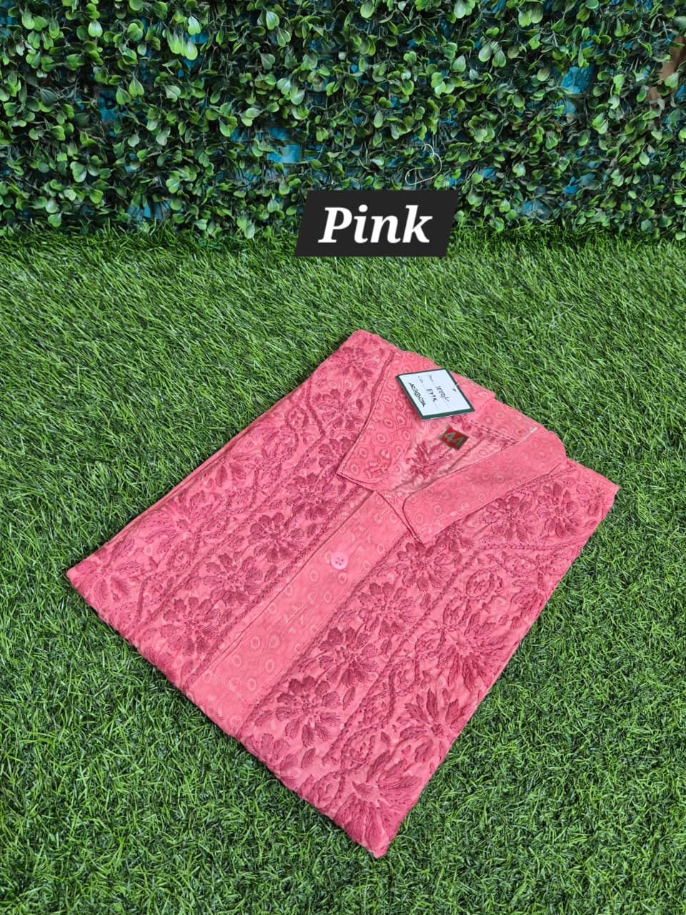 Mens self chikankari embossed kurta