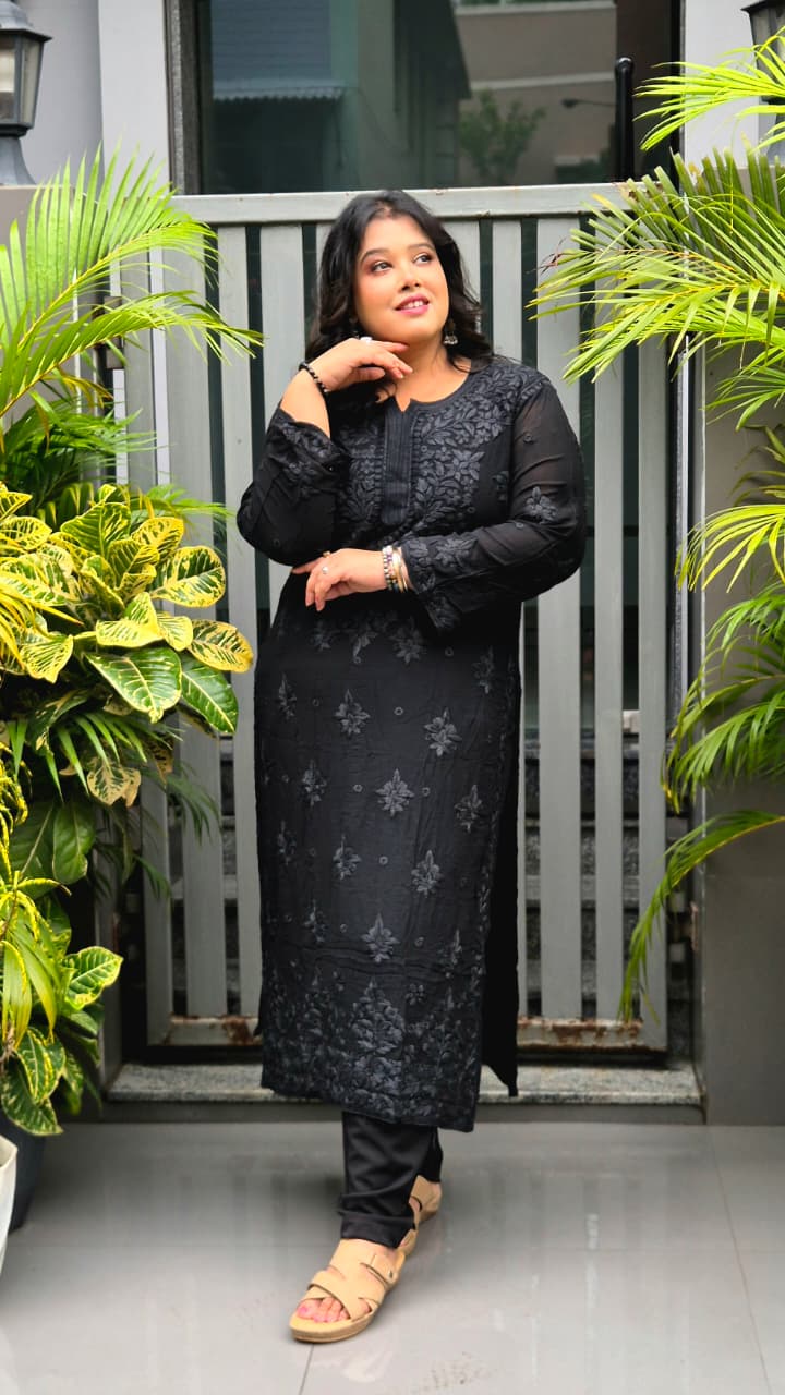 Viscose 3d work chikankari kurti