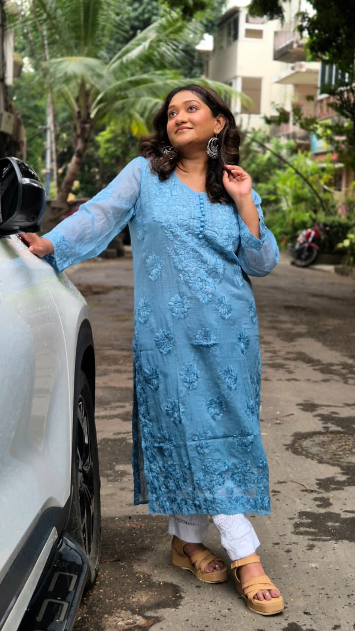 Kota cotton chikankari kurti