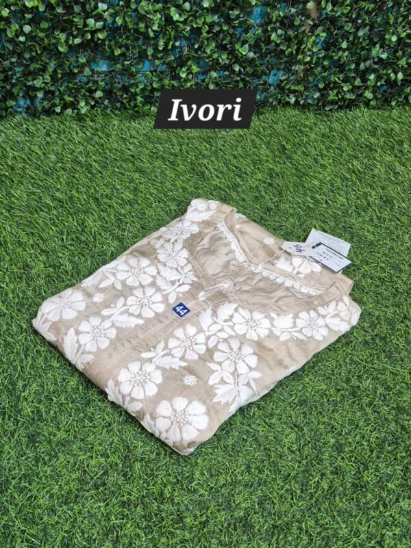 Satin modal chikankari 3d kurti
