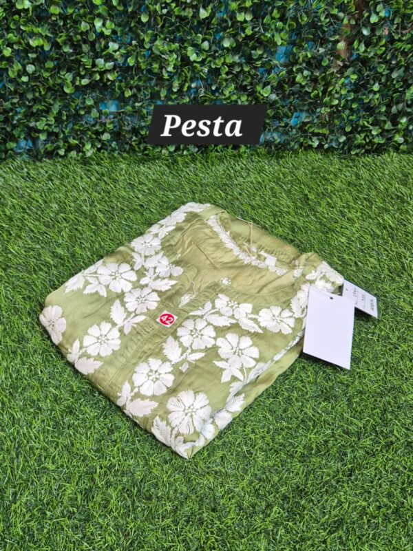 Satin modal chikankari 3d kurti