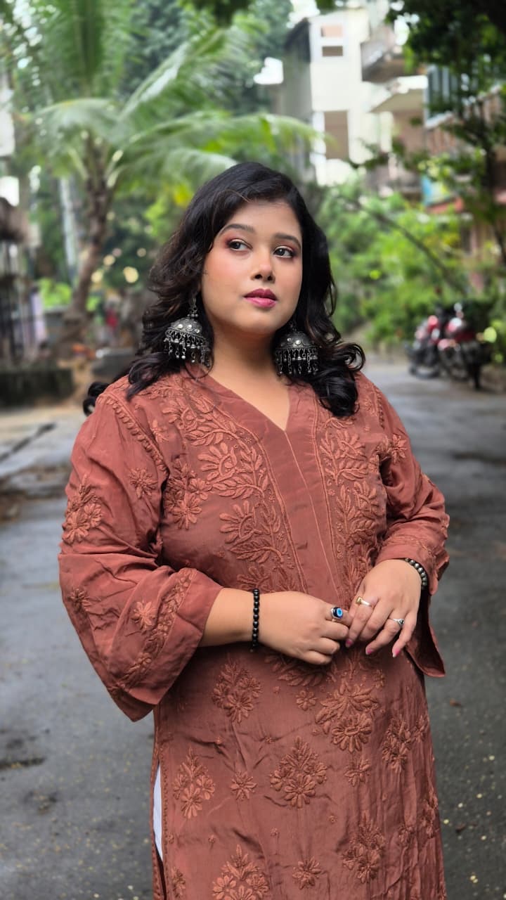 Crepe silk a line flared sleeves