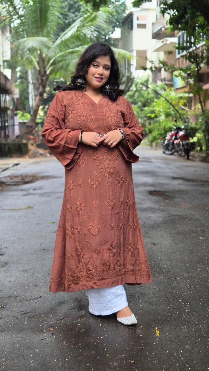 Crepe silk a line flared sleeves