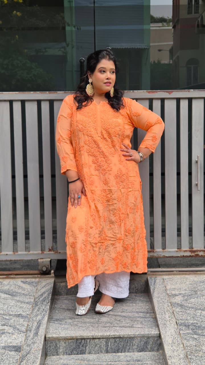 Crepe aline kurti 7D work