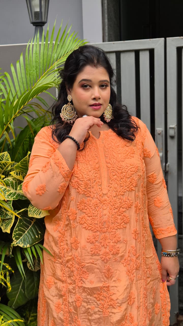 Crepe aline kurti 7D work