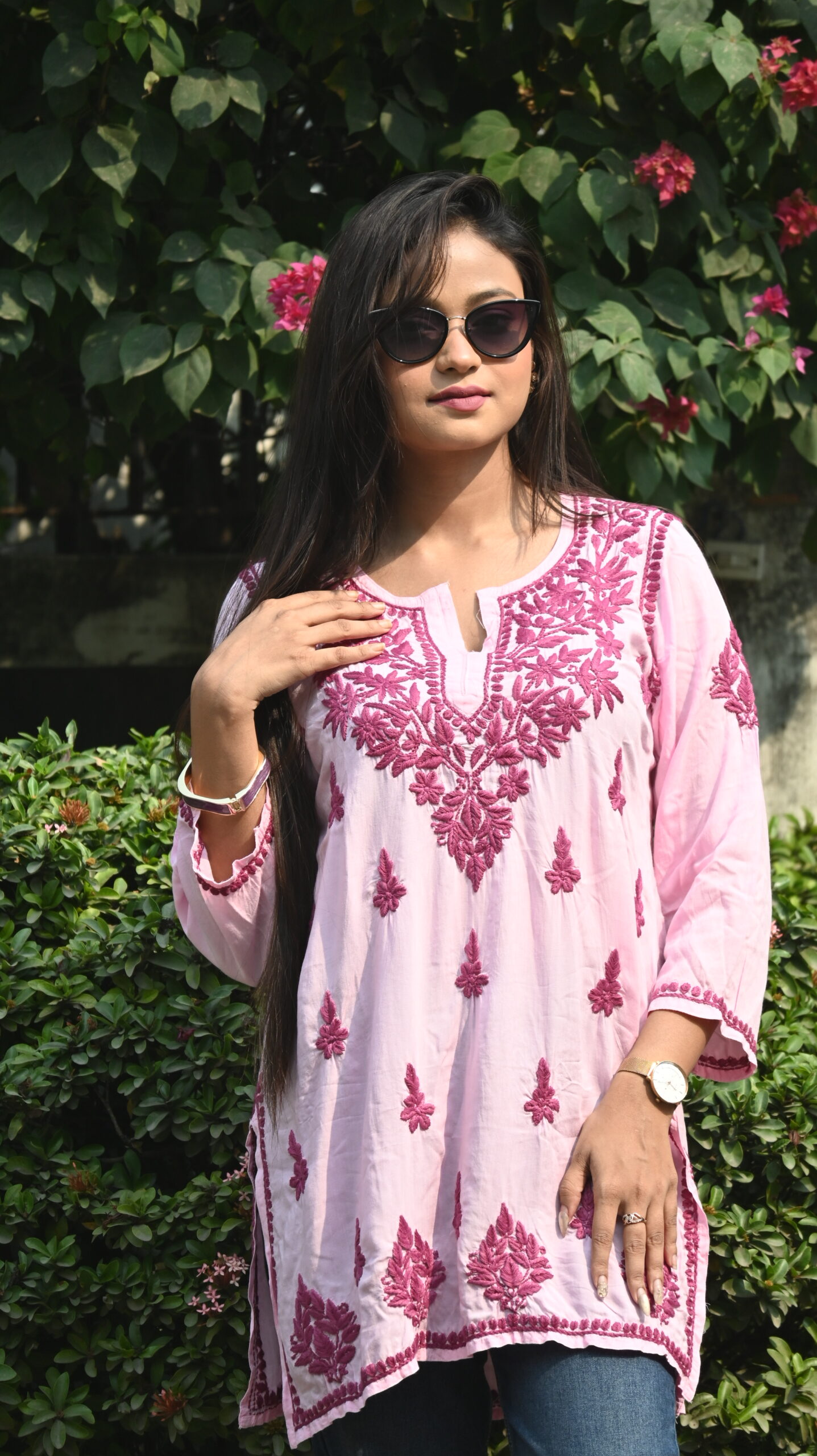 Soft Modal Lucknowi Chikankari Short Kurti