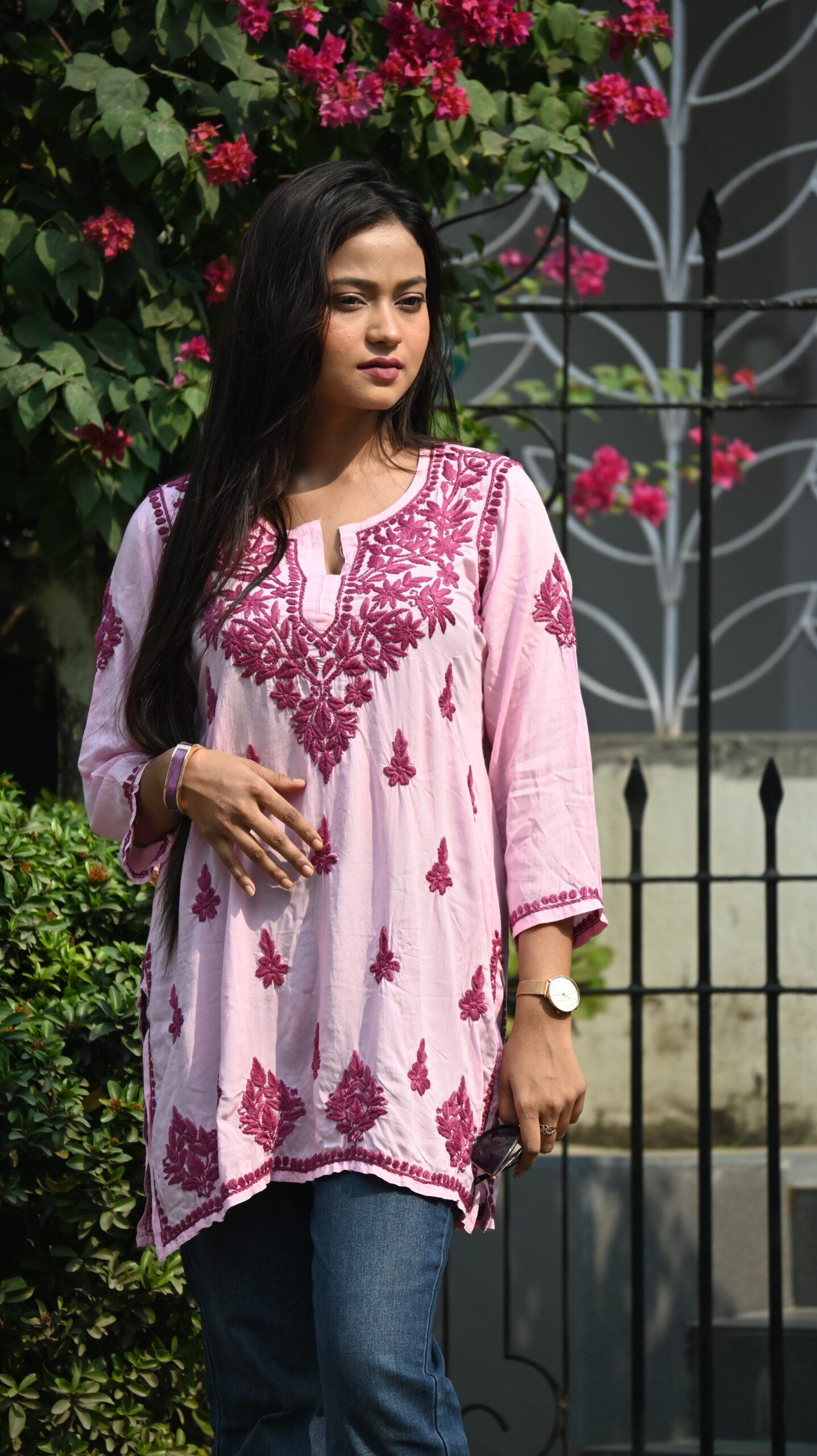 Soft Modal Lucknowi Chikankari Short Kurti