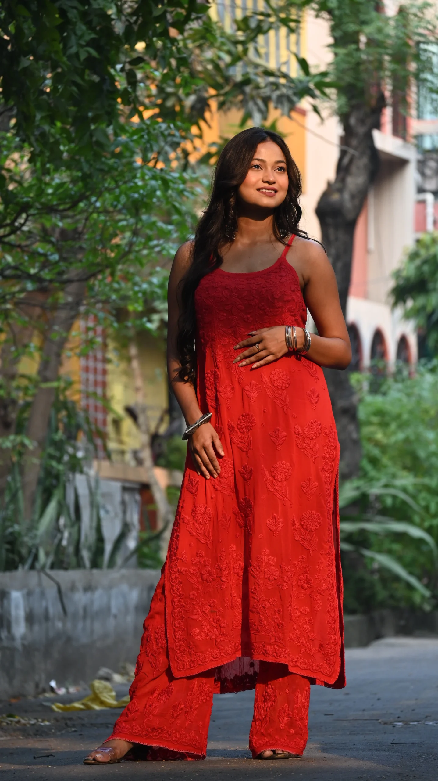 Biscose 3D Noodle Strap Palazzo Set – Premium Lucknowi Chikankari