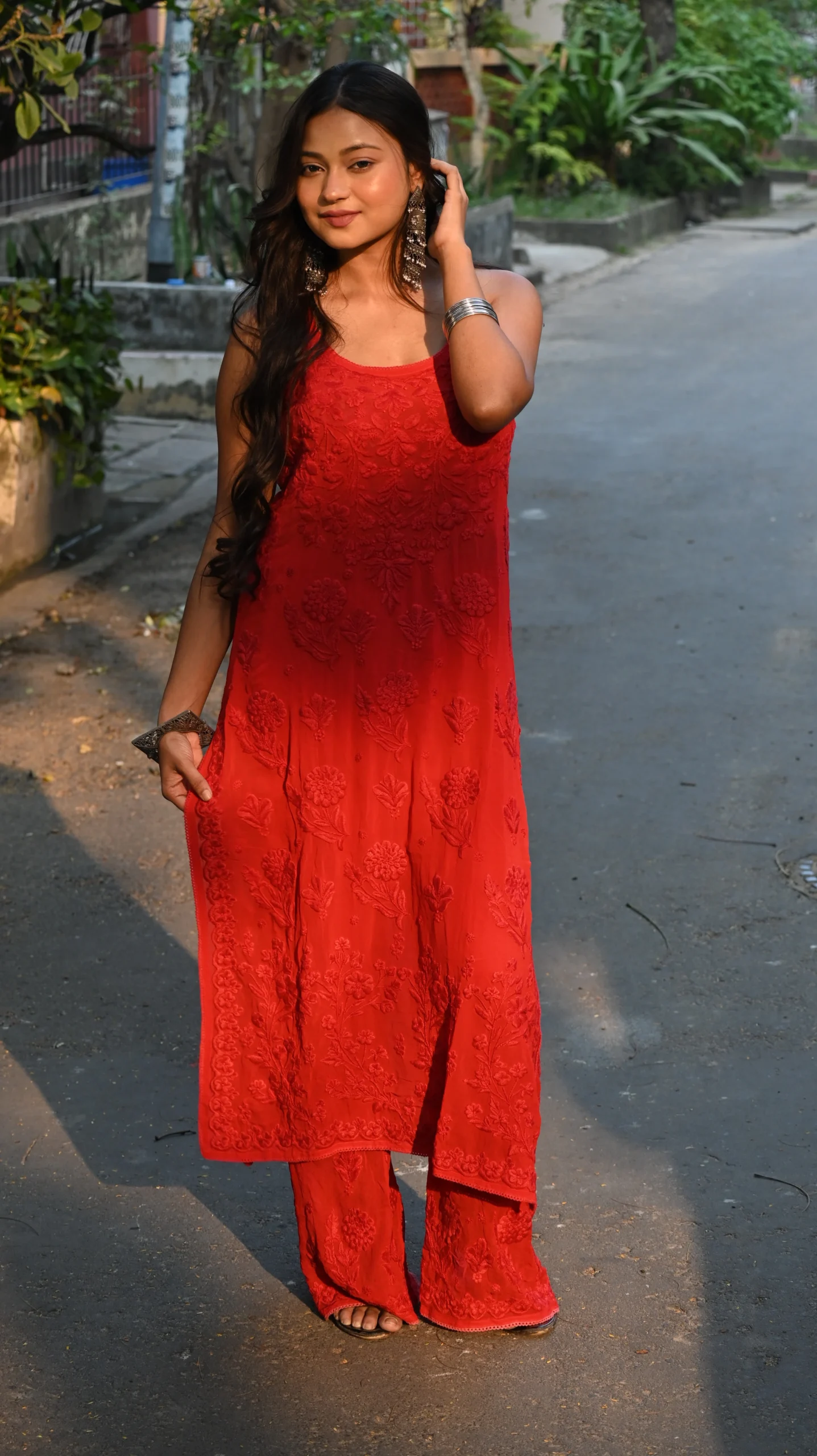 Biscose 3D Noodle Strap Palazzo Set – Premium Lucknowi Chikankari