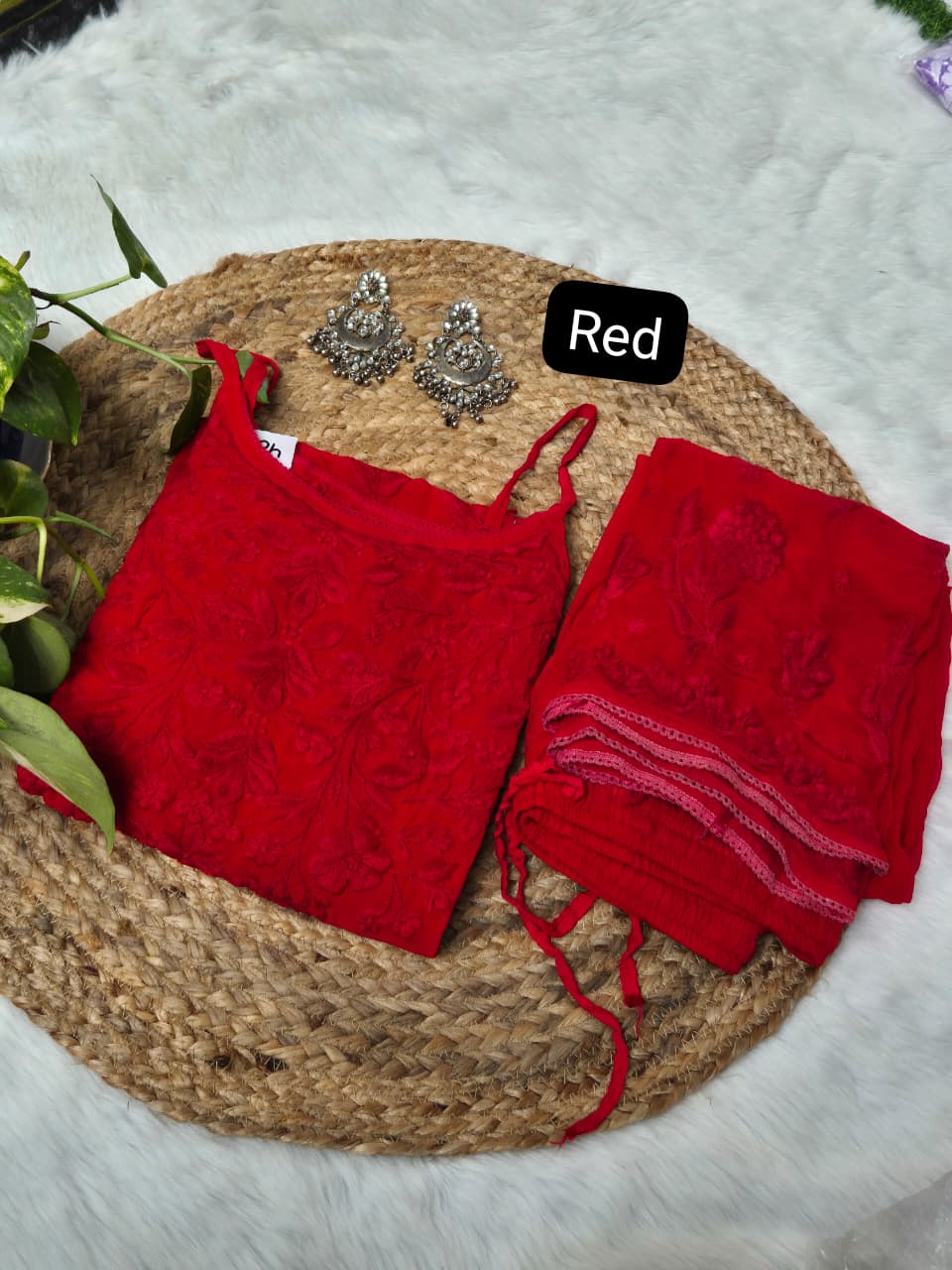 Biscose 3D Noodle Strap Palazzo Set – Premium Lucknowi Chikankari