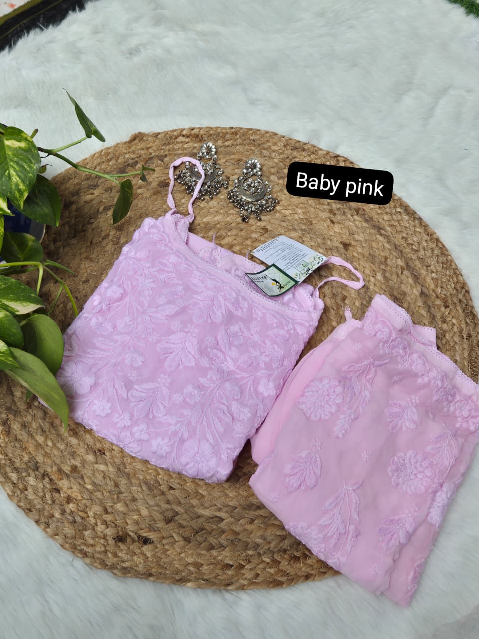 Biscose 3D Noodle Strap Palazzo Set – Premium Lucknowi Chikankari