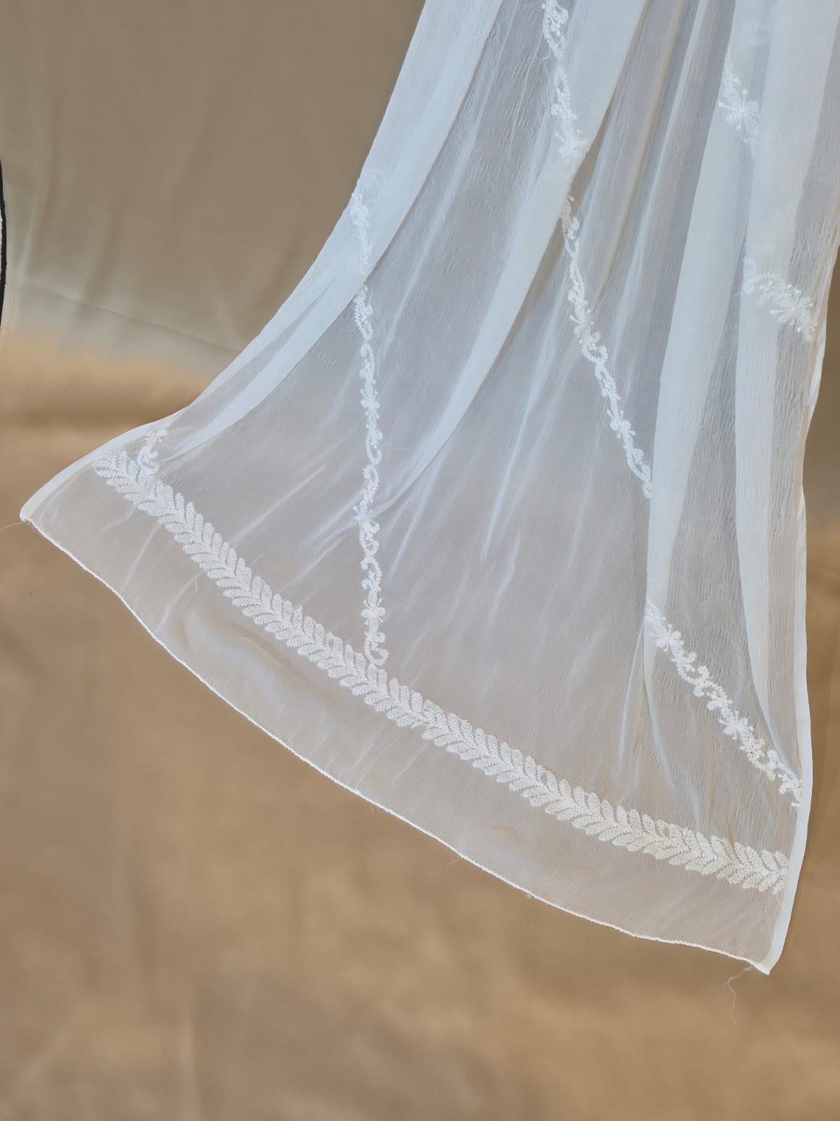 Chikankari Chiffon Dupatta - Designer Work