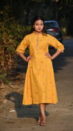 A Line One Piece Dress With Hand Embroidery - Image 3
