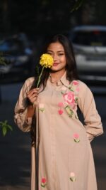 Shirt Style  A Line One Piece Dress With Hand Embroidery - Image 2