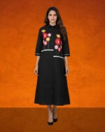 A Line One Piece Dress With Floral  Applique Work