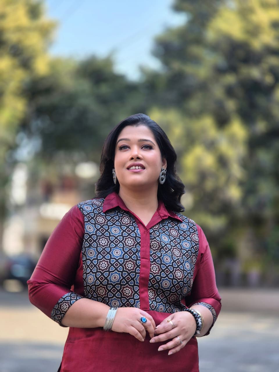 Maroon Shirt Collar Mashroo Kurti