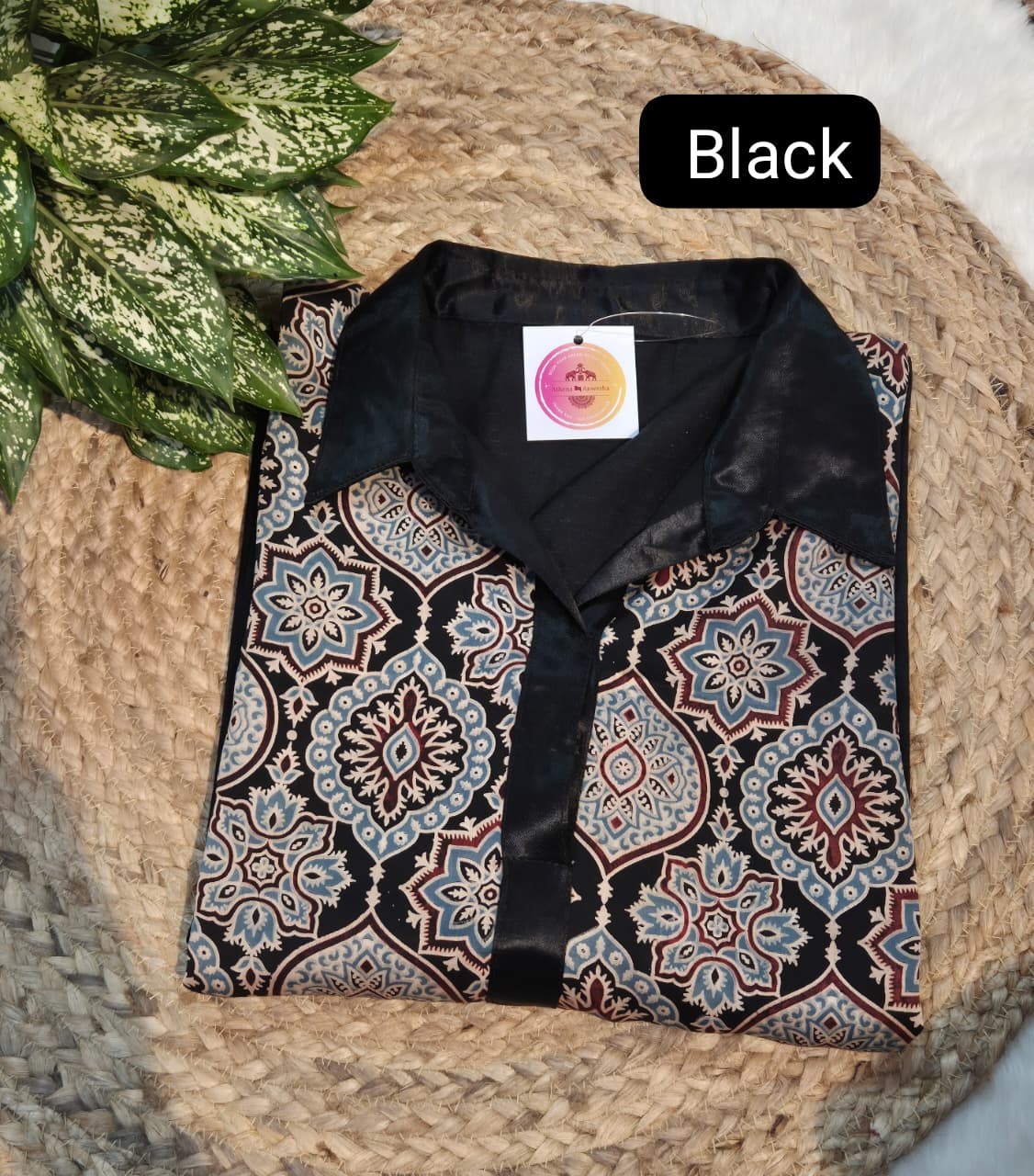 Black Shirt Collar Mashroo Kurti