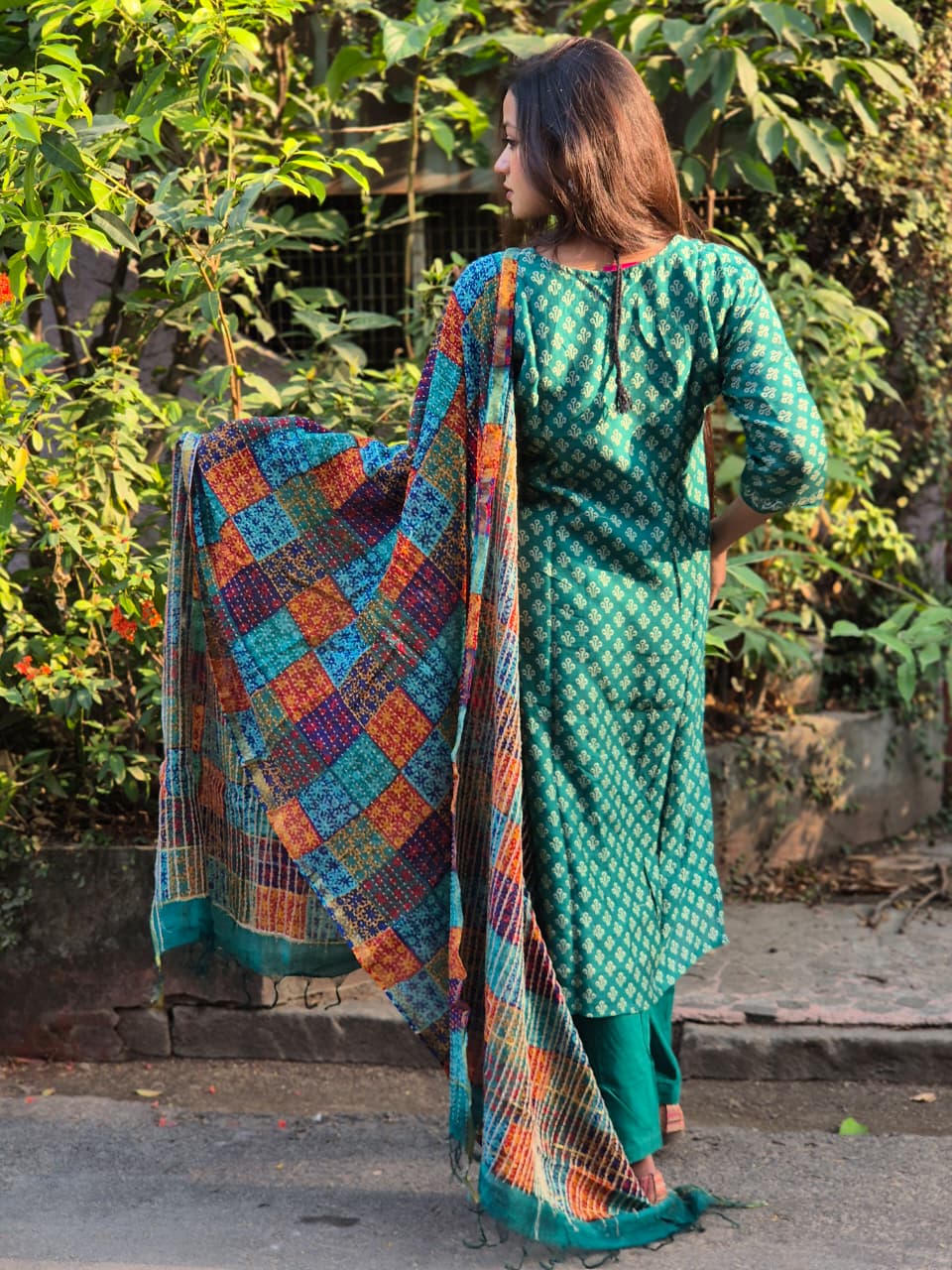 Gadwal silk 3pc set with katha stiched dupatta