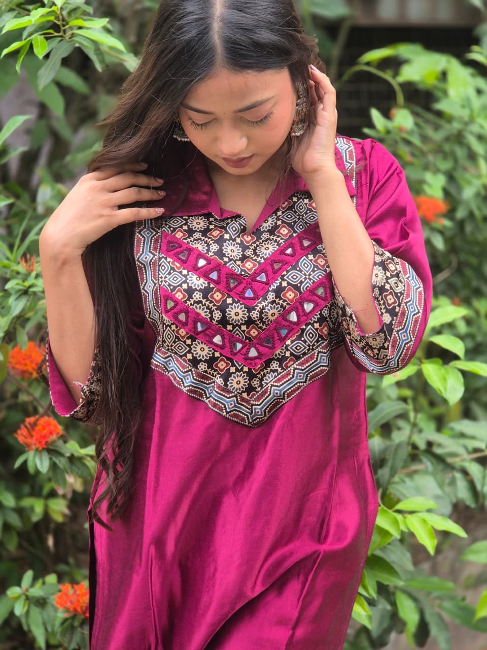 Mashroo Mirror Work Collar Kurti