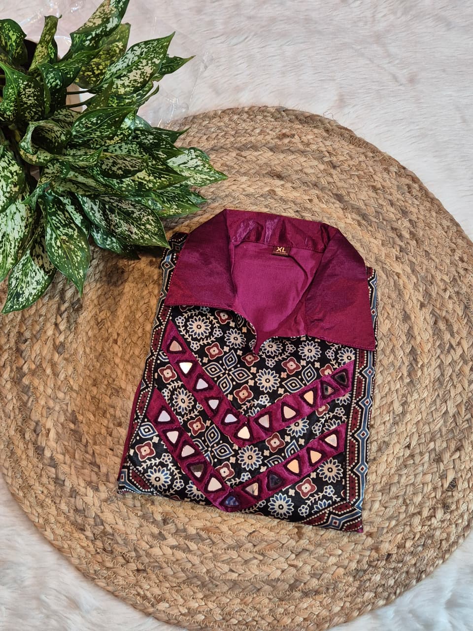 Mashroo Mirror Work Collar Kurti