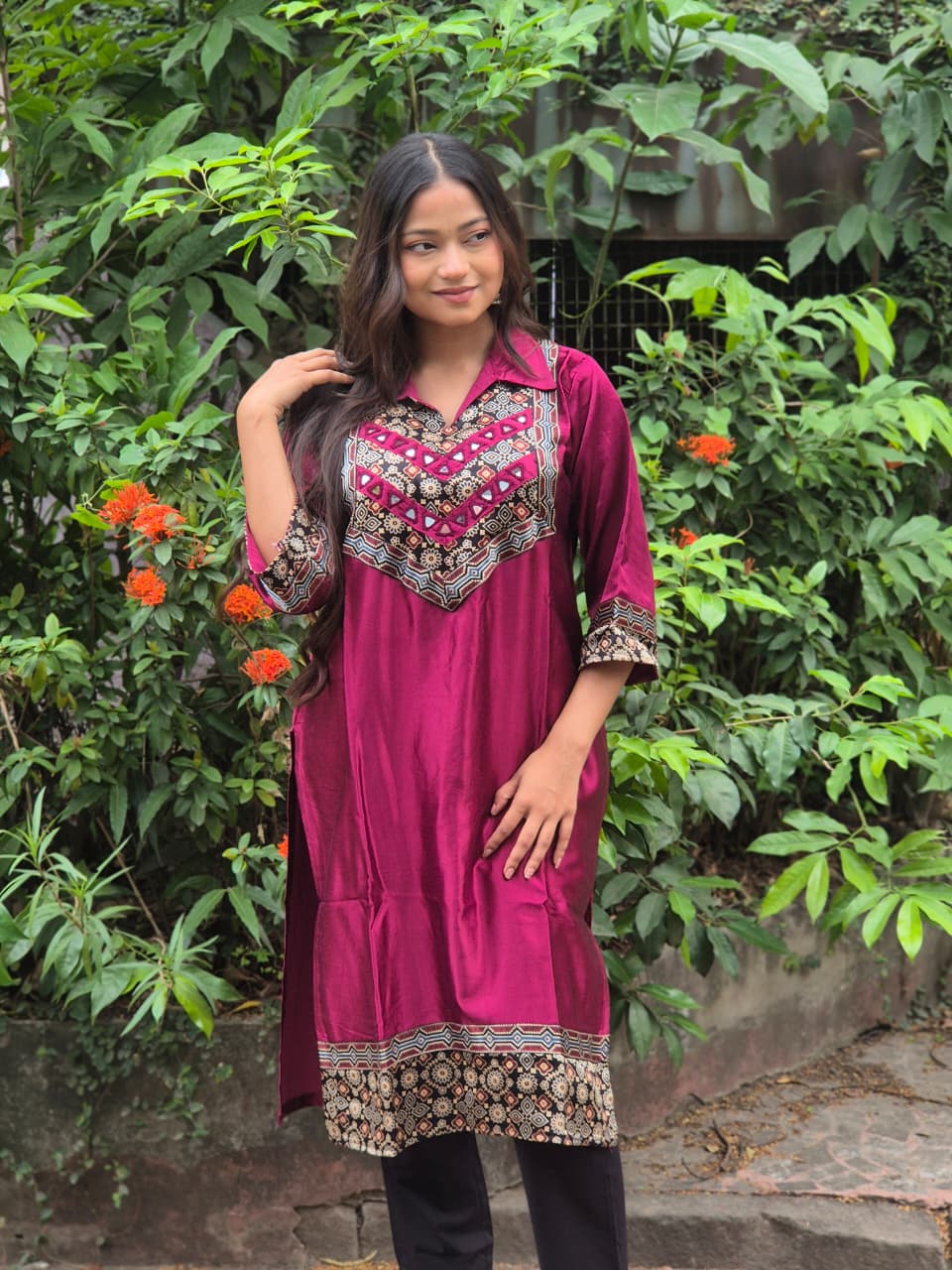 Mashroo Mirror Work Collar Kurti