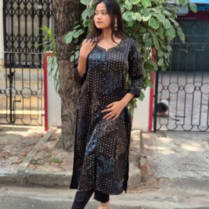 Hand block cord pipin Mashroo   kurti