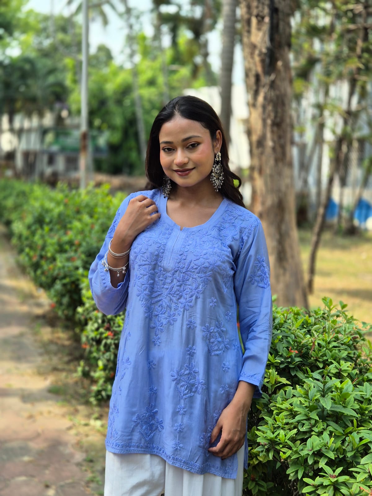 Chikankari Maslin Short Top