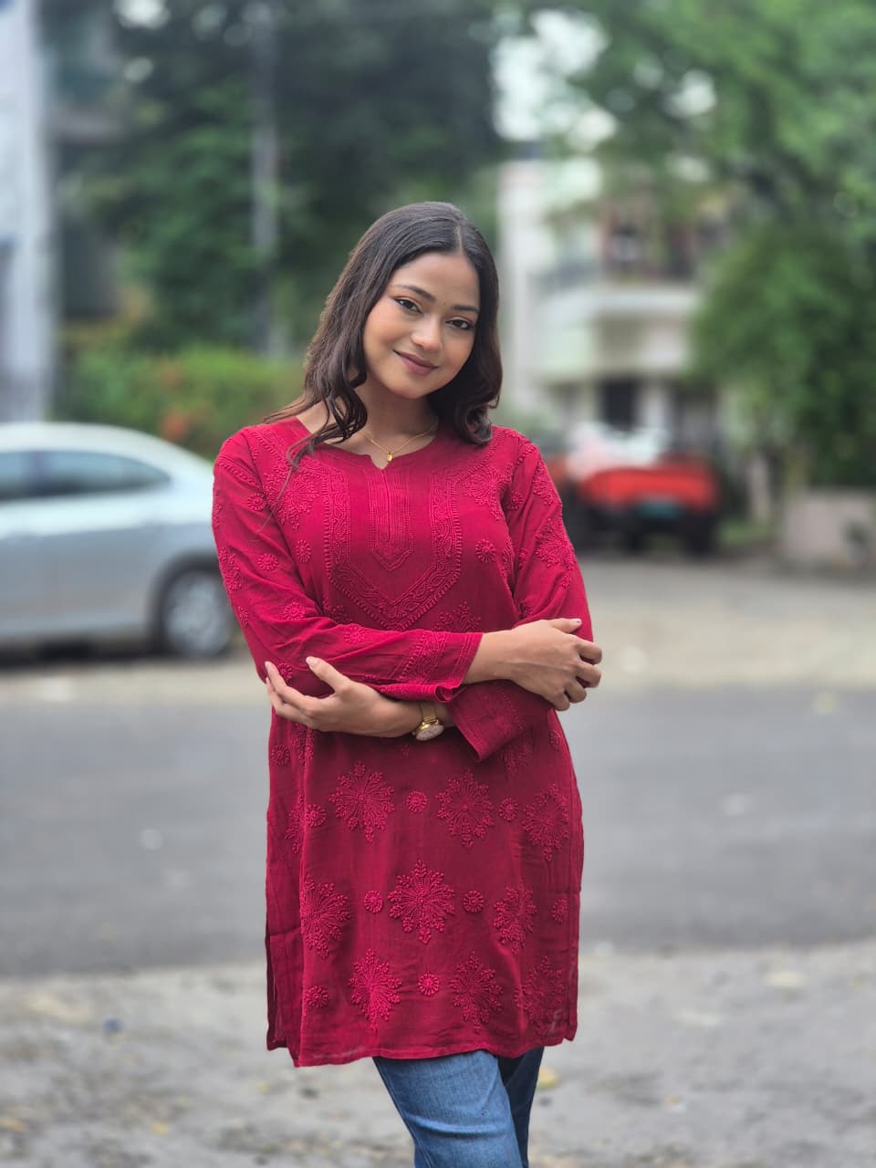 Chikankari Viscose Self Short Top