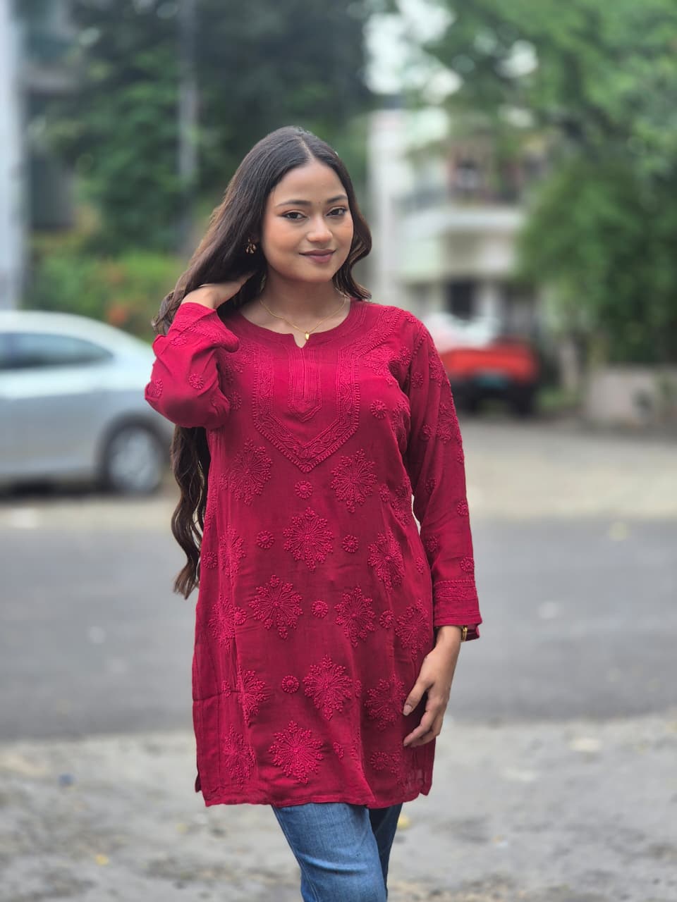 Chikankari Viscose Self Short Top