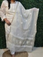 Chikankari Golden Shaded Mull Chanderi Dupatta - Image 2