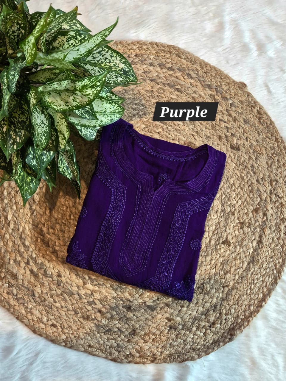 Chikankari Viscose Self Short Top