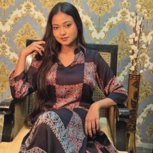 Hand block Modal Chines Collar Kurti