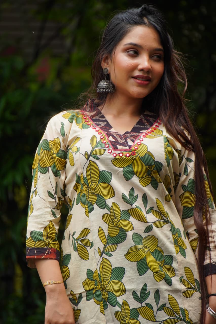 12f5a006-da1a-40ee-b0ed-006a8ab9e12d Bagru Patch Work Kurti - Image 1