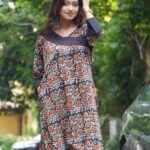 Natural Handblock Bagru Handblock Cotton Kurti With Mirror Work