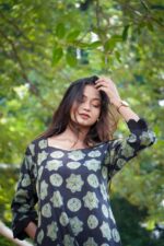 Natural Bagru A line Dress With Scalup Border - Image 2
