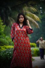 Modal Natural Handblock Ajrakh Aline kurti