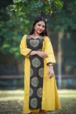 Ajrakh Patch With Handloom Cotton Buta Work Aline Dress - Image 3