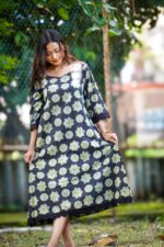 Natural Bagru A line Dress With Scalup Border - Image 3