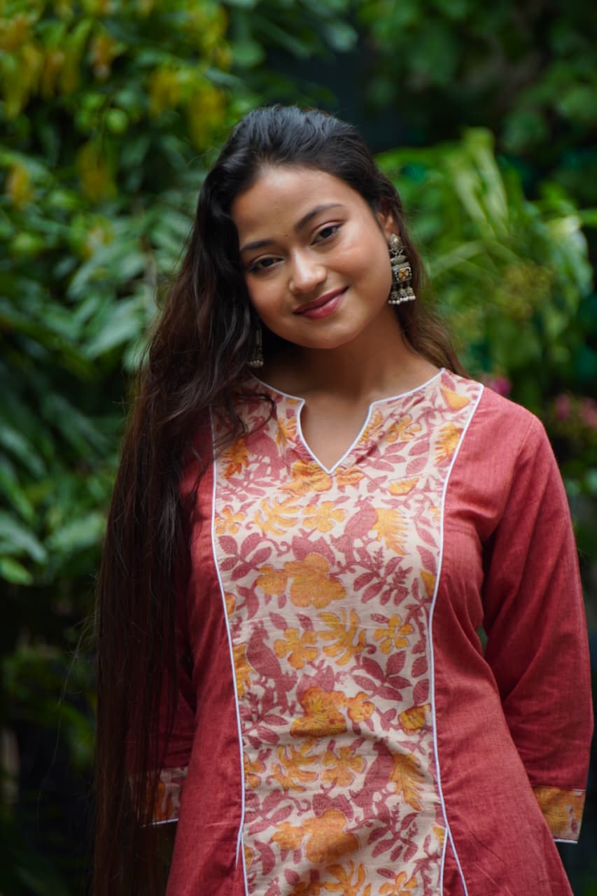 ac9d3842-1037-419e-93cf-743fe57ca3c6 Pomagranet Patch With Khadi Peiping A-line Dress - Image 1