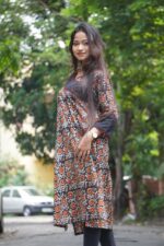 Natural Handblock Bagru Handblock Cotton Kurti With Mirror Work - Image 3