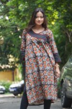Natural Handblock Bagru Handblock Cotton Kurti With Mirror Work - Image 4